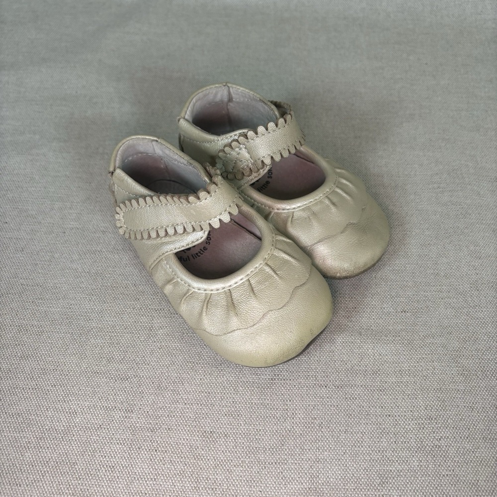Livie And Luca Champagne Gold‎ Leather Ruche III Mary Jane Shoes  9-12 Months